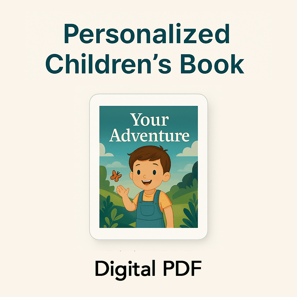 Digital Storybook for Kids showing a personalized PDF with name and character