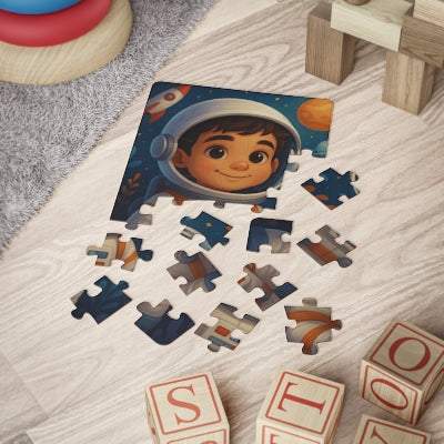 Custom Kids Puzzle displayed completed on a table, showing personalized story artwork